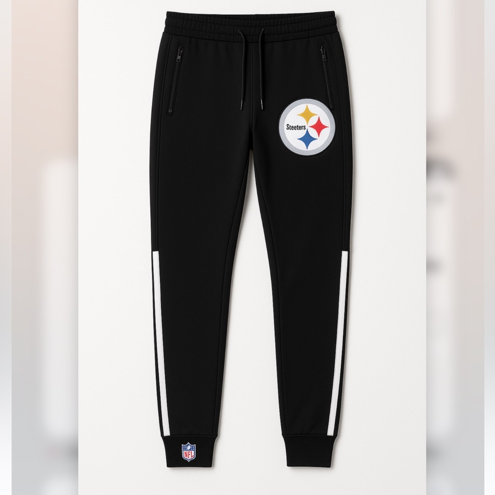 Mens NFl licensed Black  Pittsburgh Steelers Joggers with Team Logo